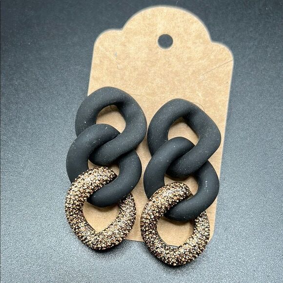 BOGO Free Jewelry...Chico’s Black Hoops and Crystal Interlocking Earrings - Picture 1 of 4